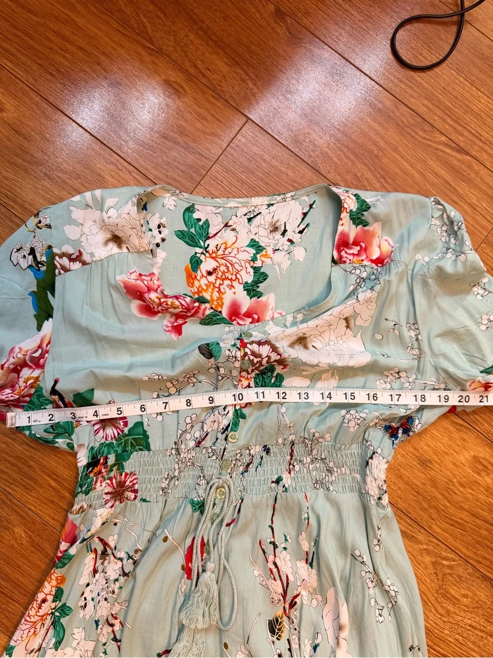 SHEIN Mint Green Floral Maxi Dress with Tie Waist